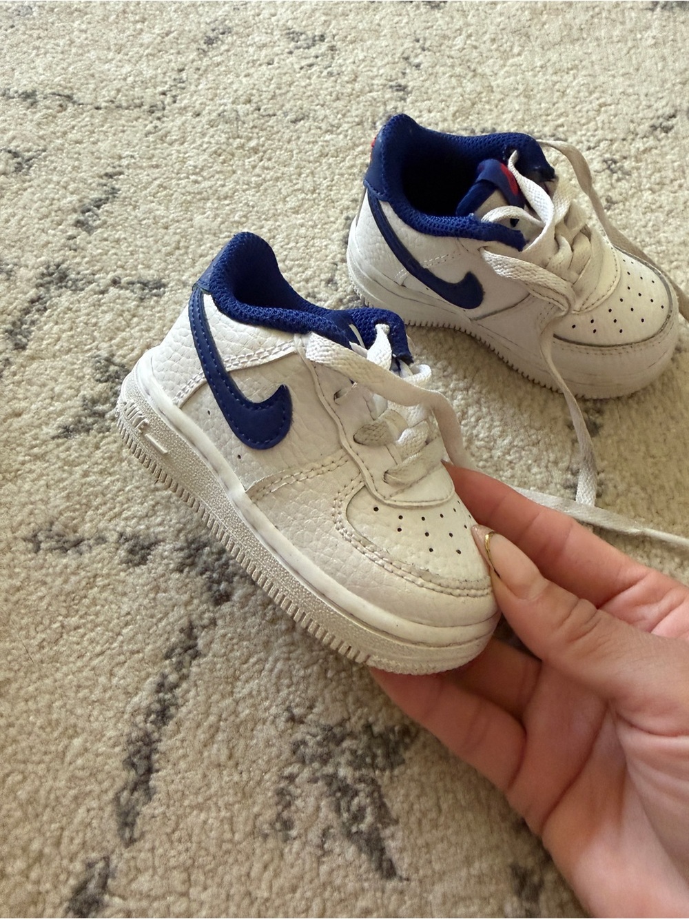 Nike Kids White Sneakers with Navy Swoosh
